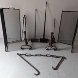 Set of antique fireplace accessories + 2 wrought iron waffle makers