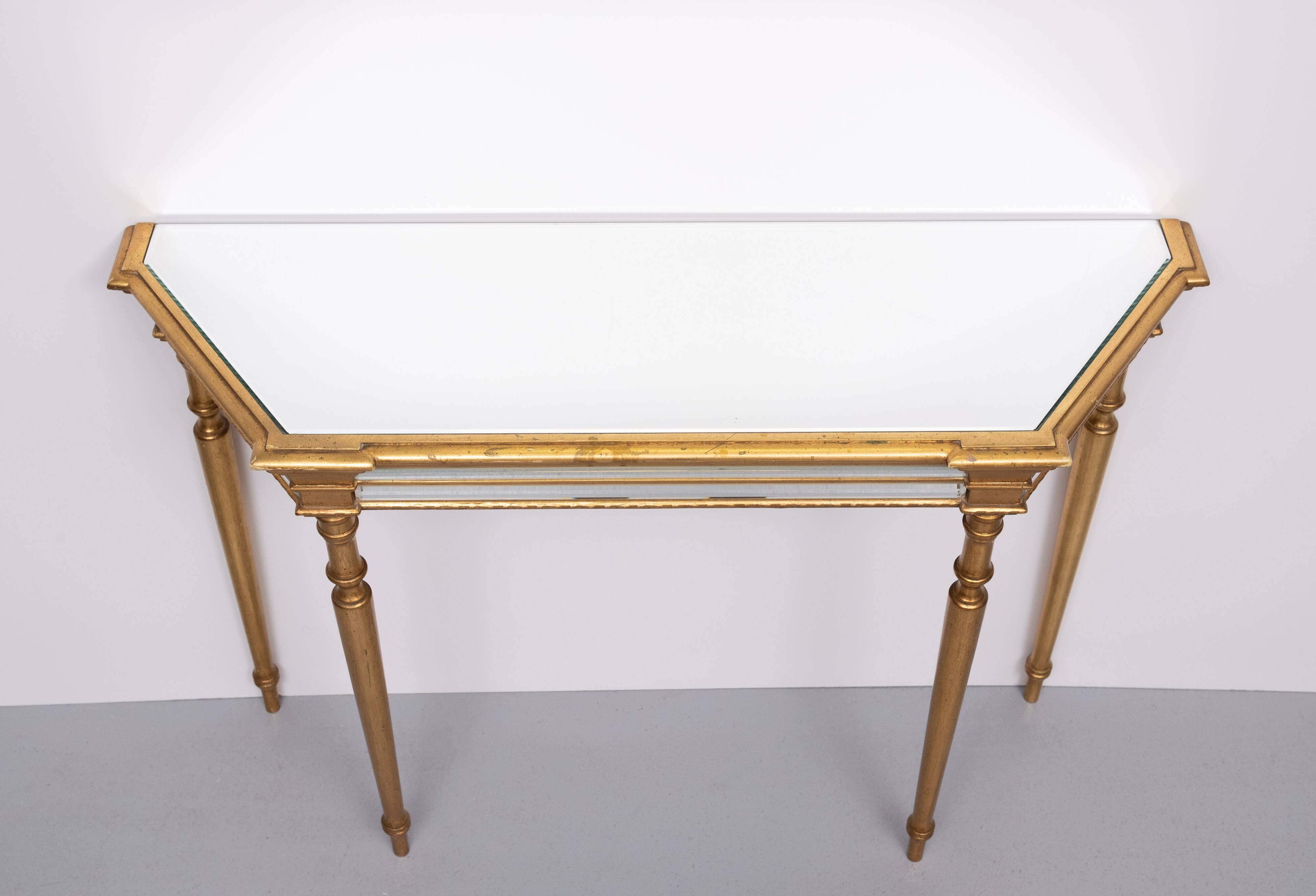 De Knudt Mirror Console Table Hollywood Regency Belgian 1970s