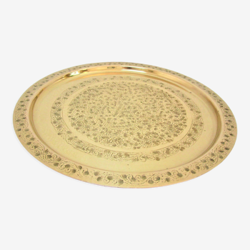 Oriental brass tray floral decoration signed