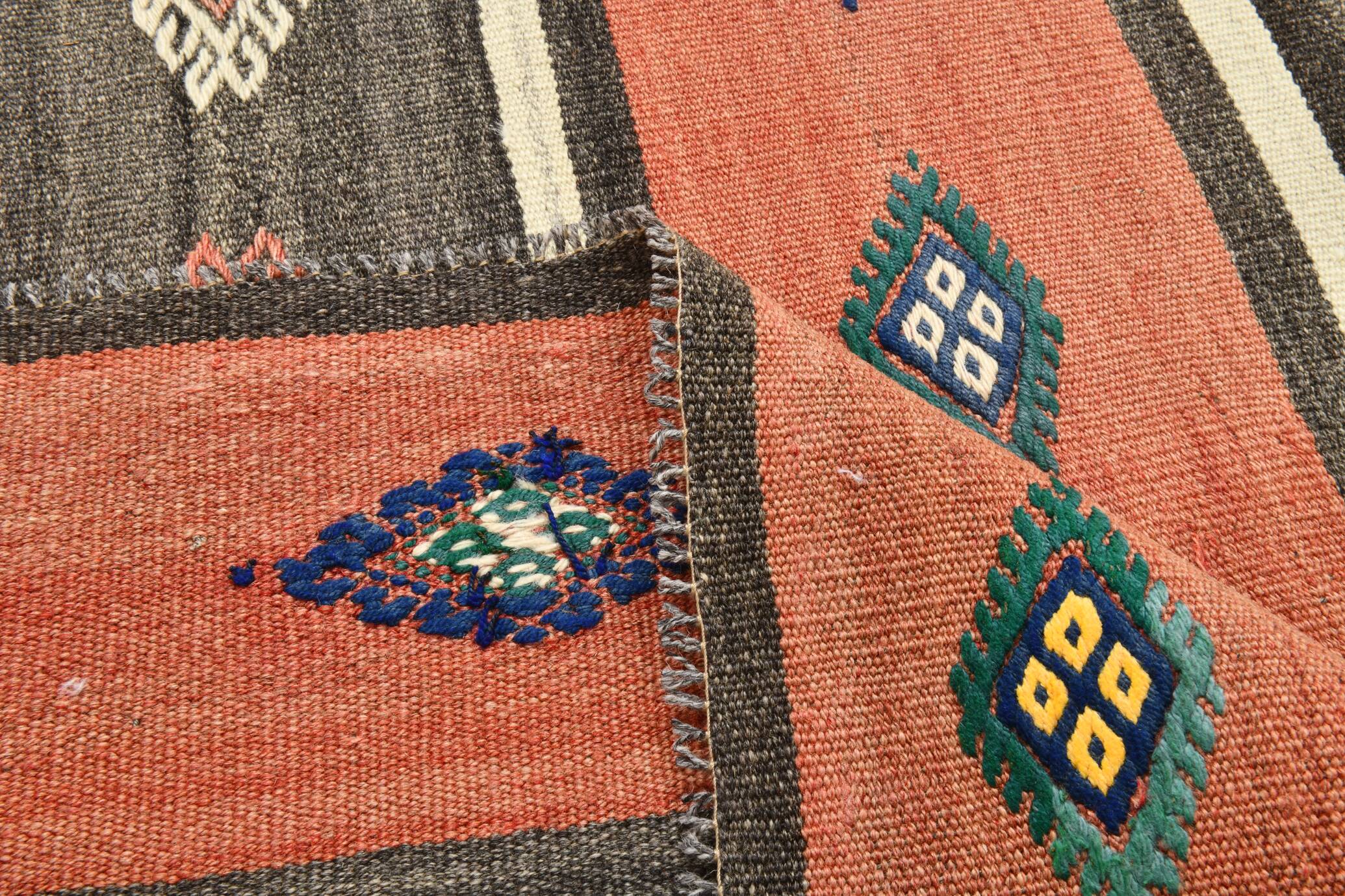 Terracotta & Brown %100 Wool Turkish Kilim Rug, 175x270 Cm