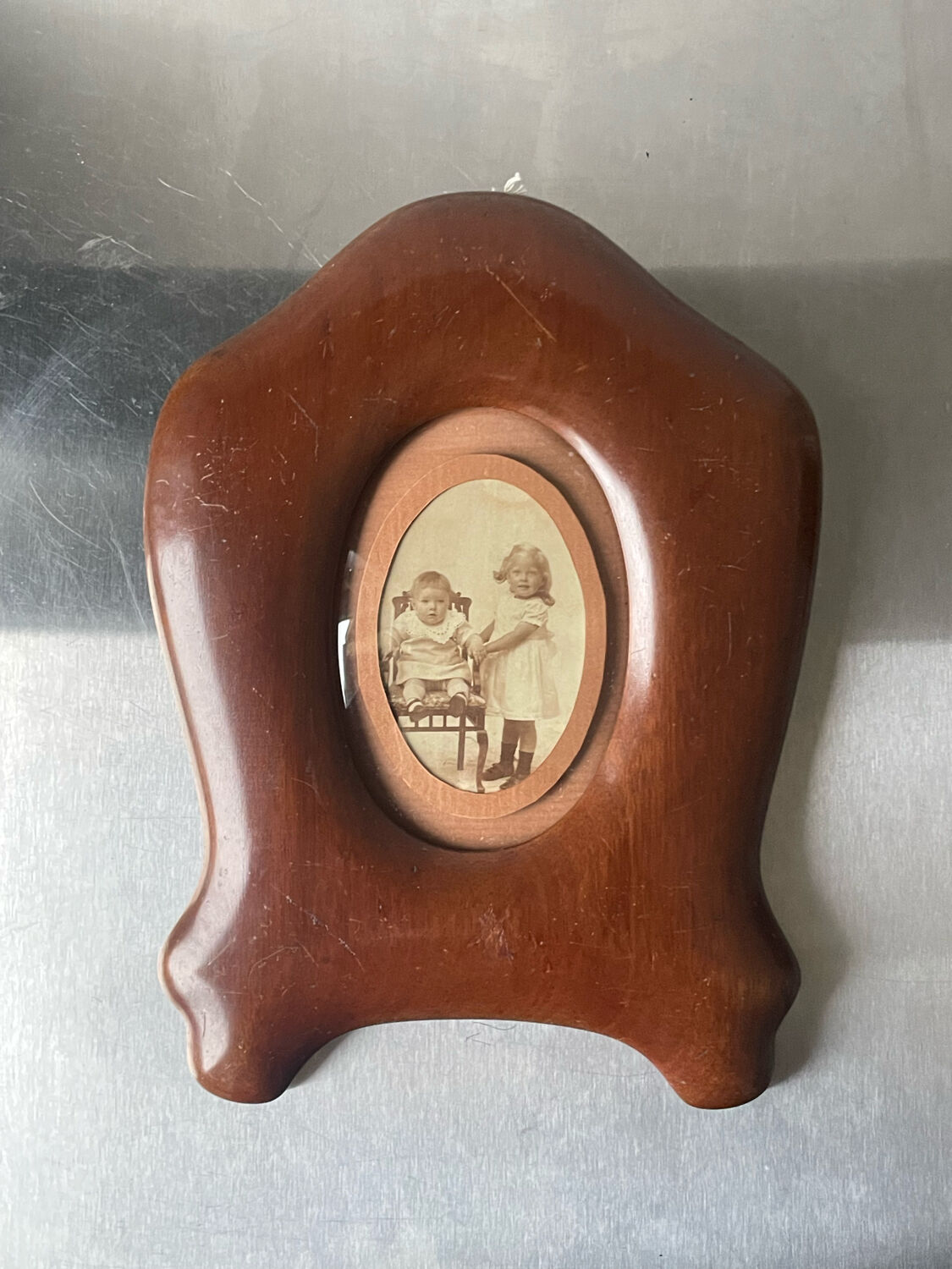 Art nouveau mahogany wooden frame measurements 27.5 cm x 20 cm  convex glass