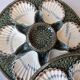 Set of 4 vintage green and white majolica oyster plates.
