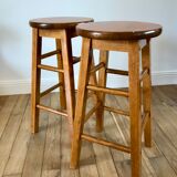 Pair of high stools / bar varnished wood 60-70s