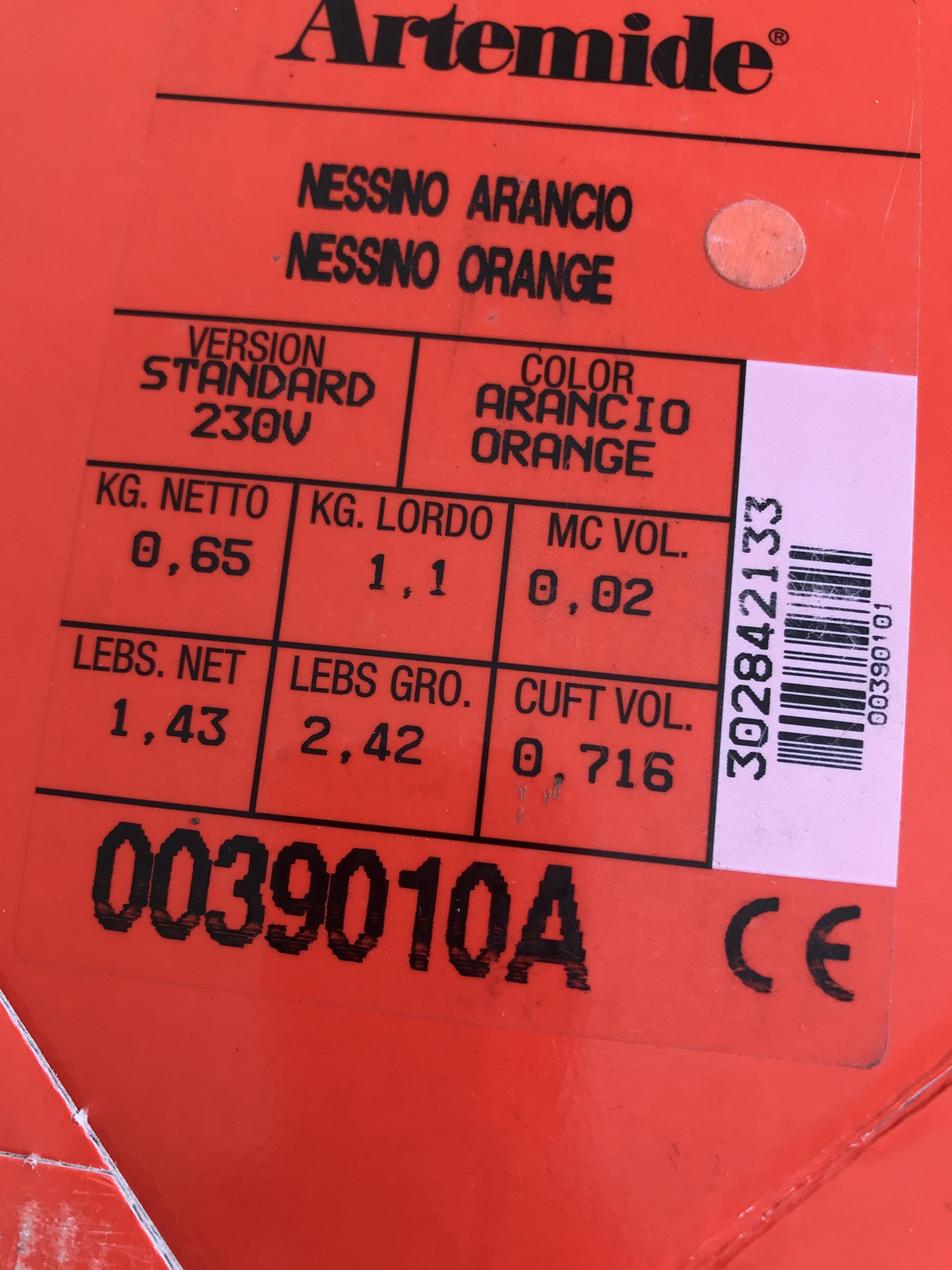 Orange nessino pose lamp for artemide by giancarlo mattioli