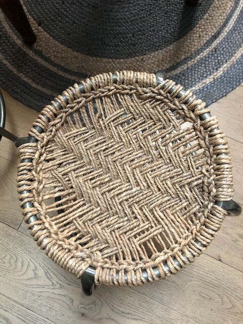 Pair of metal and rope stools