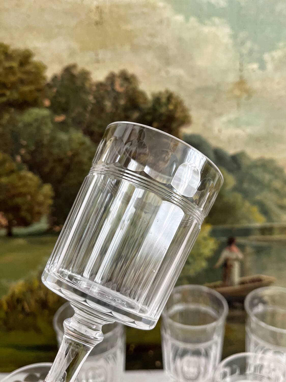 8 Baccarat cut crystal white wine glasses, Chicago model