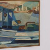 Original  Swedish Oil on Canvas – “Boats” by Kjell Lindberg – Vintage