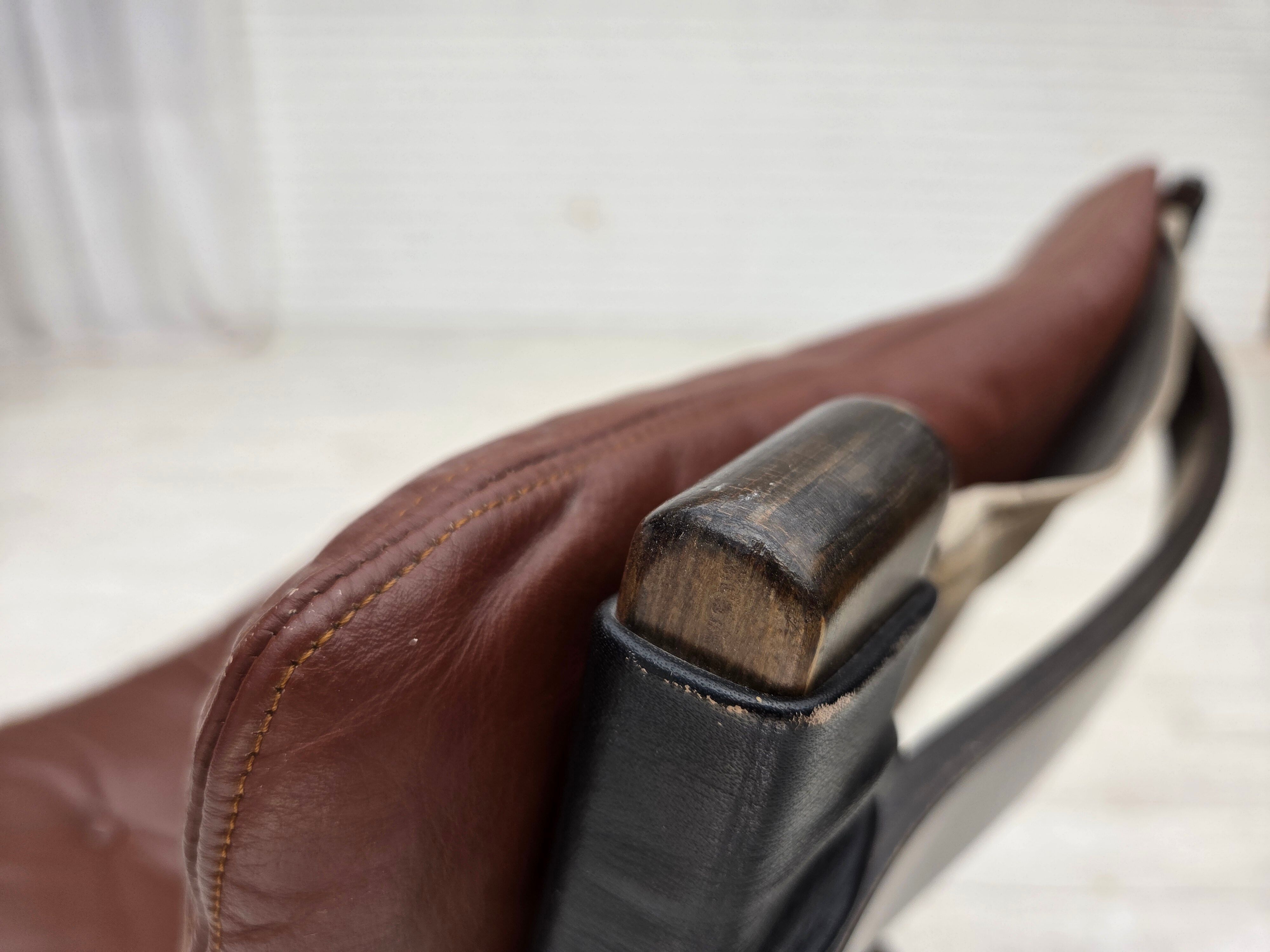 1970s, Danish loungechair by Farstrup, leather, canvas, bent wood.