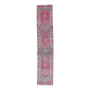 Pink-gray vintage Turkish hand-knotted tribal runner 79x390