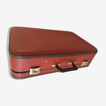 Authentique valise en skaï rouge vintage