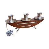 Stylish mid‑century modern candlestick JRUS‑Metall wood+metal German 1960