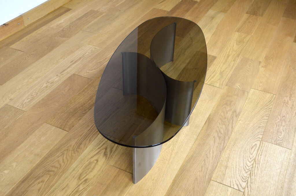 Vintage coffee table brushed steel and glass 1970