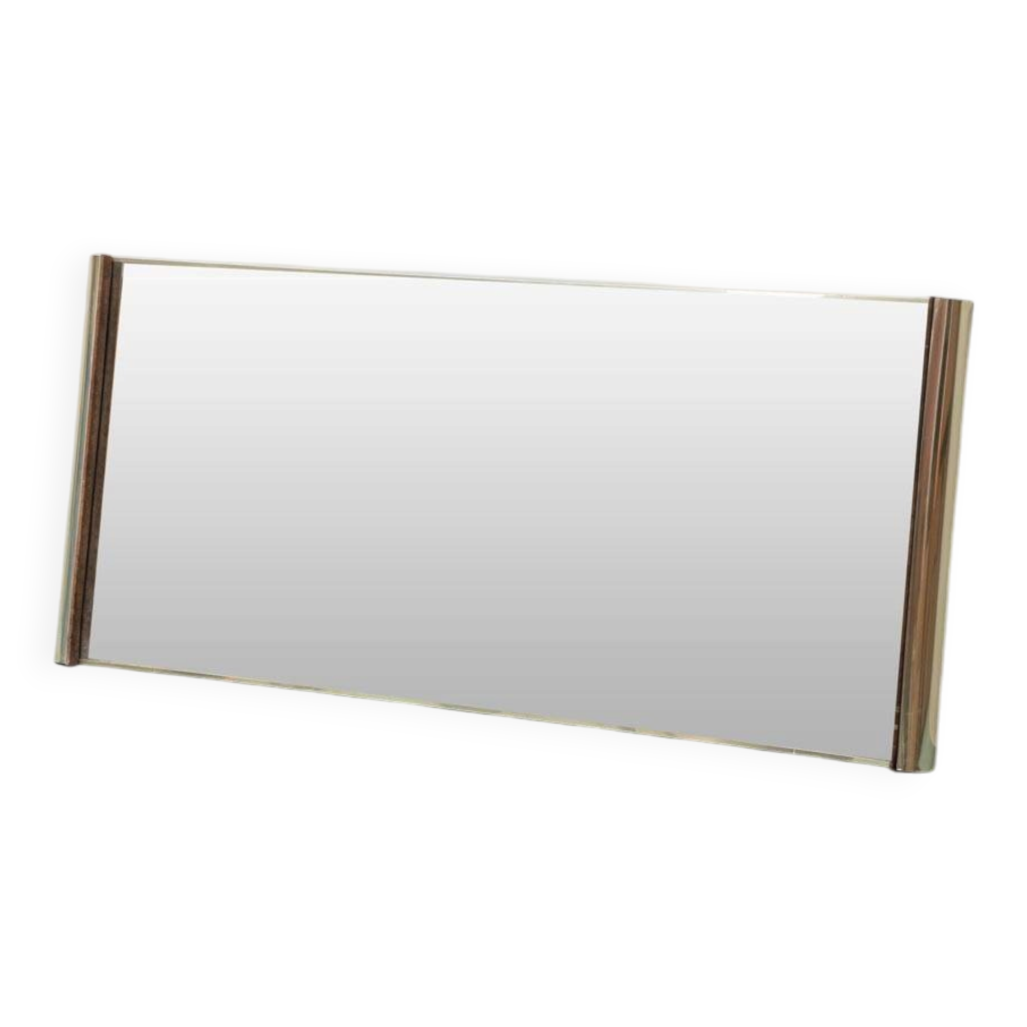 Large vintage mirror with brass and suede frame, 1970s – modernist design