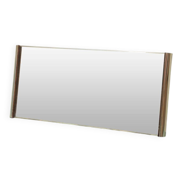 Large vintage mirror with brass and suede frame, 1970s – modernist design