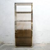 Bookcase vintage shelf in brass and smoked glass