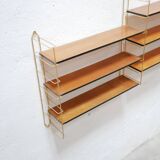 Vintage modular wall shelf in brass and wood