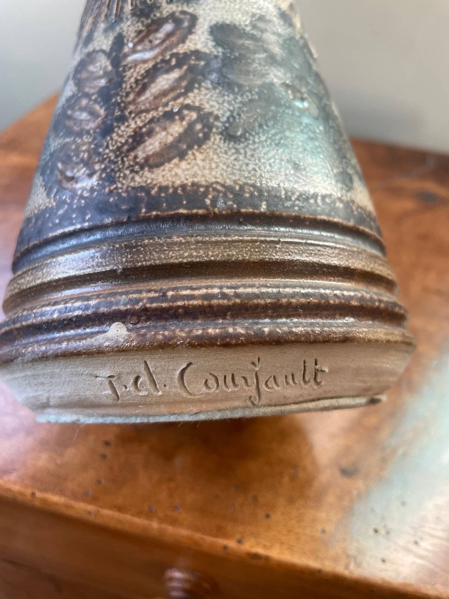 Salt Glaze Vase, signed J-C. Courjault for Keraluc Quimper - 1960