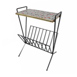 Vintage tile table with newspaper tray