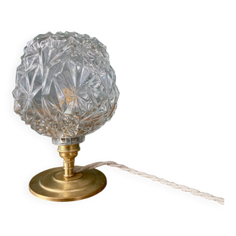 Vintage globe table lamp in molded glass