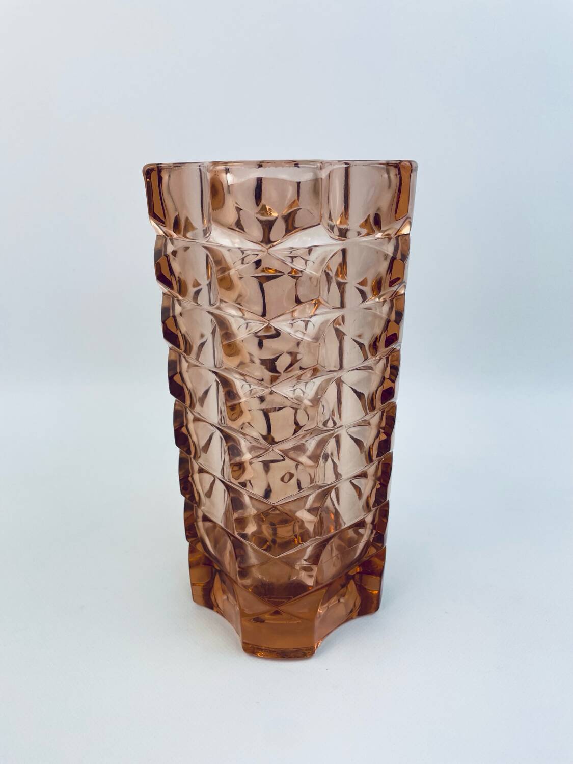 Large pink glass vase in Art Deco style