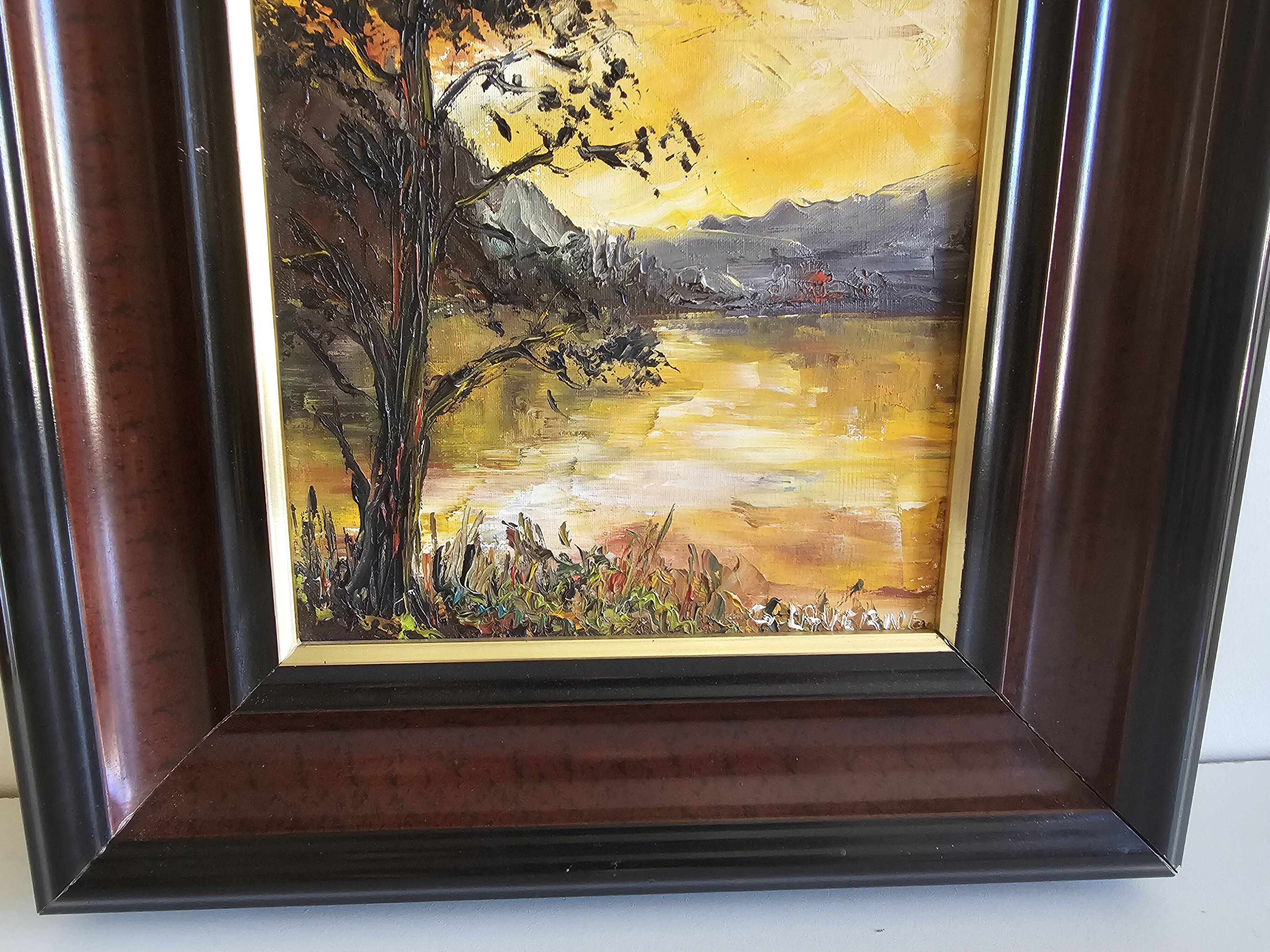 Oil on Canvas Landscape One Evening at the Hatching Pond Signed Gilles Laverne