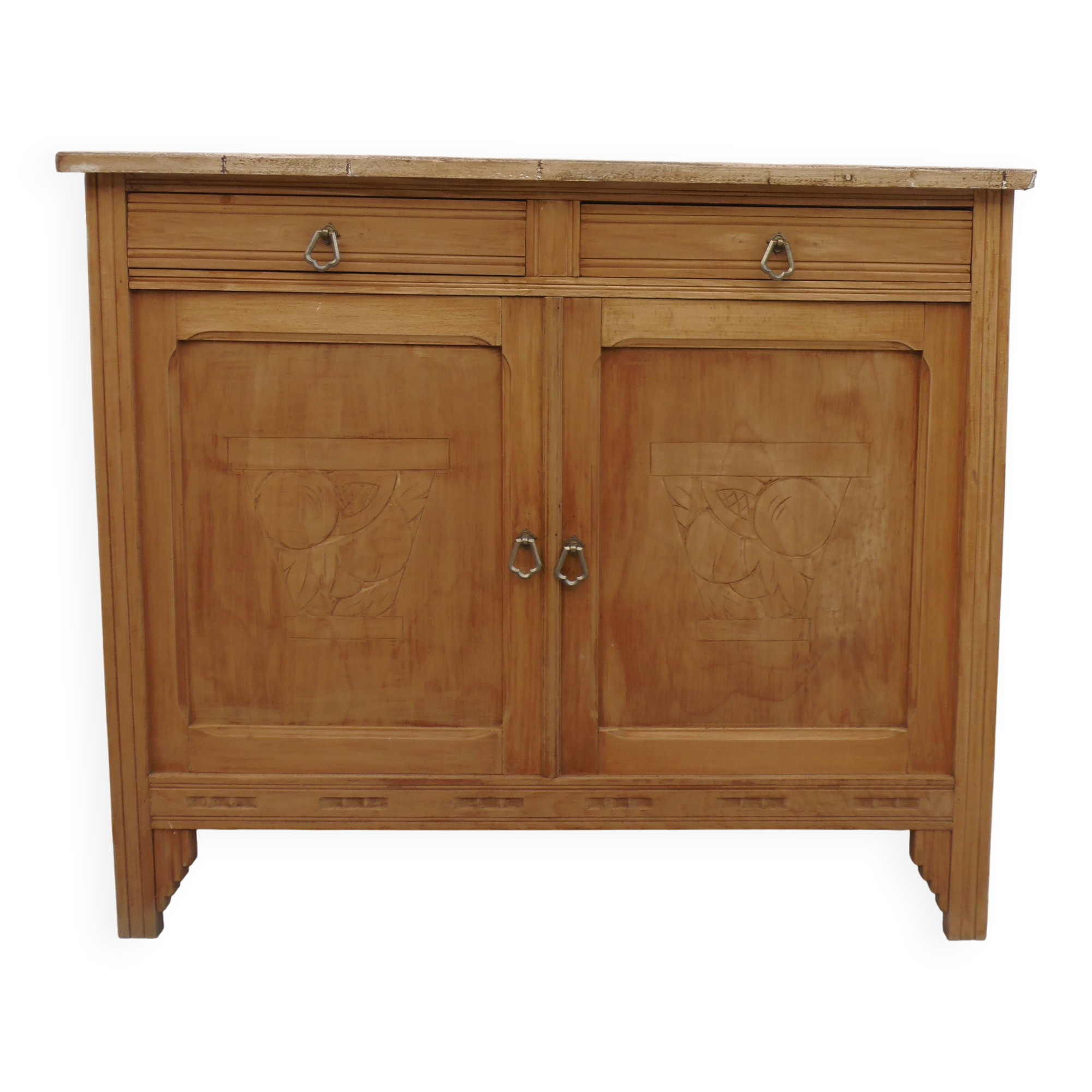 Buffet Art Déco en bois naturel, charme authentique.