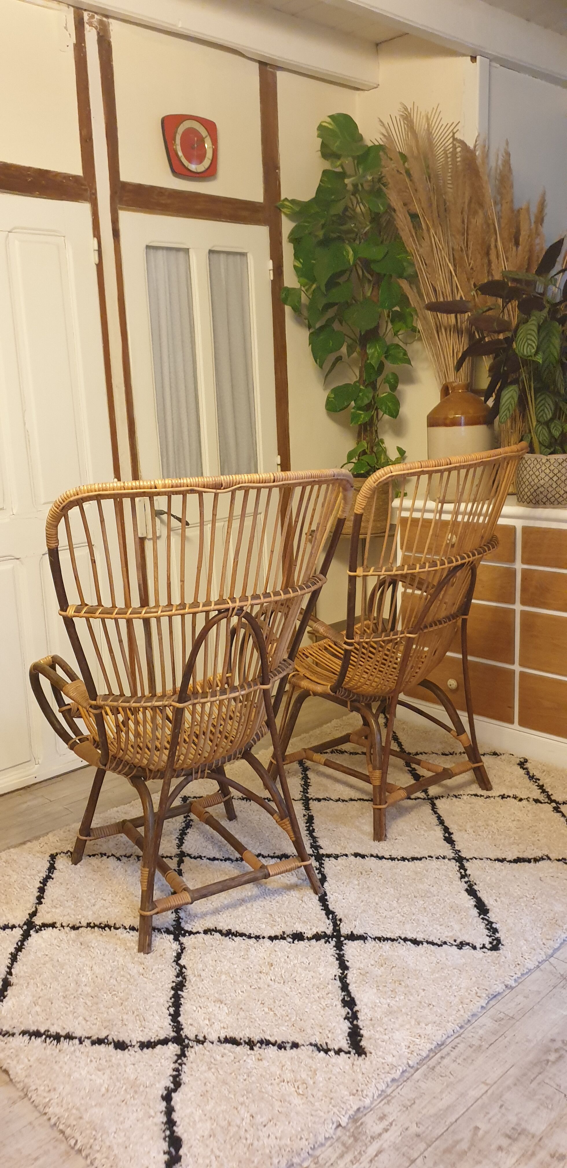 Pair of rattan armchairs