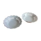 Lot de 2 coupelles petits plats porcelaine bordure ajourée, vintage