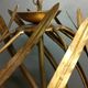 Large Italian Foliage Cage Chandelier - 1960s Art Crafts - Gold Metal