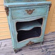 Blue patinated wooden display cabinet