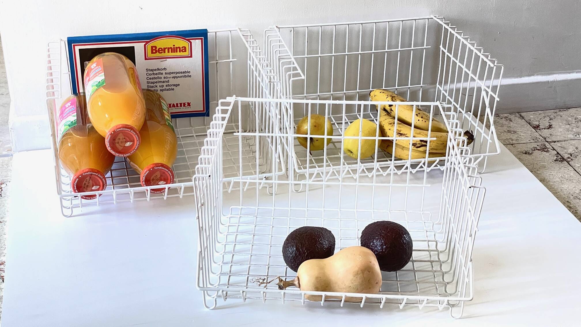 Trio of stackable steel wire baskets vintage italy