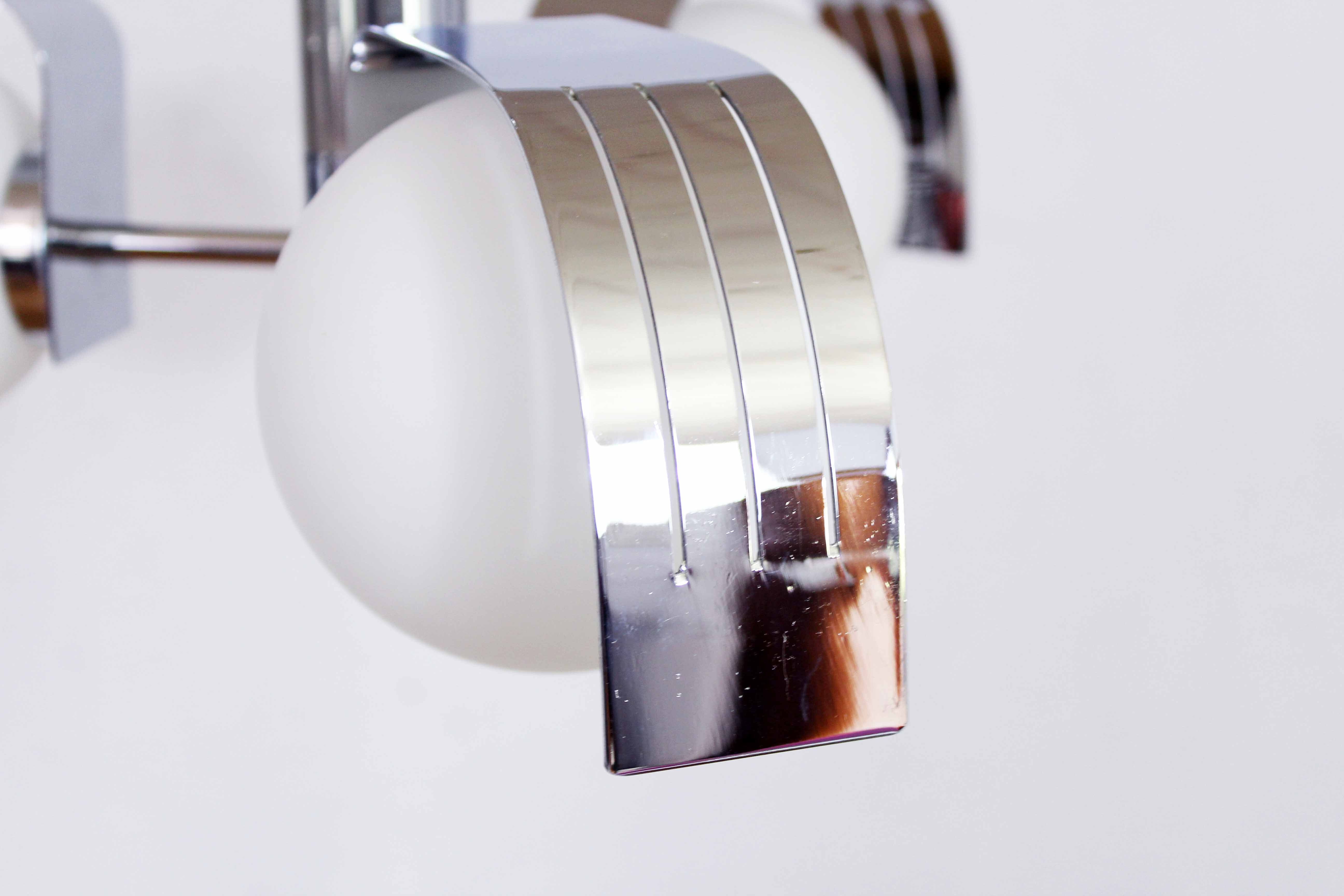 3-opaline sputnik and chrome metal hanging lamp 1970