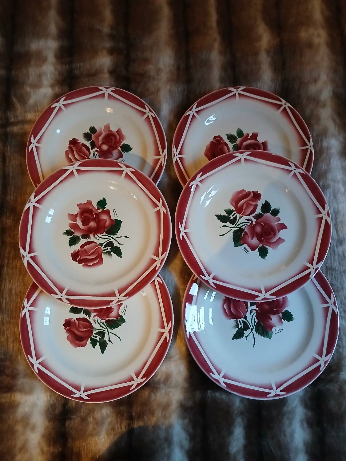 6 assiettes à dessert anciennes Digoin et Sarreguemines
