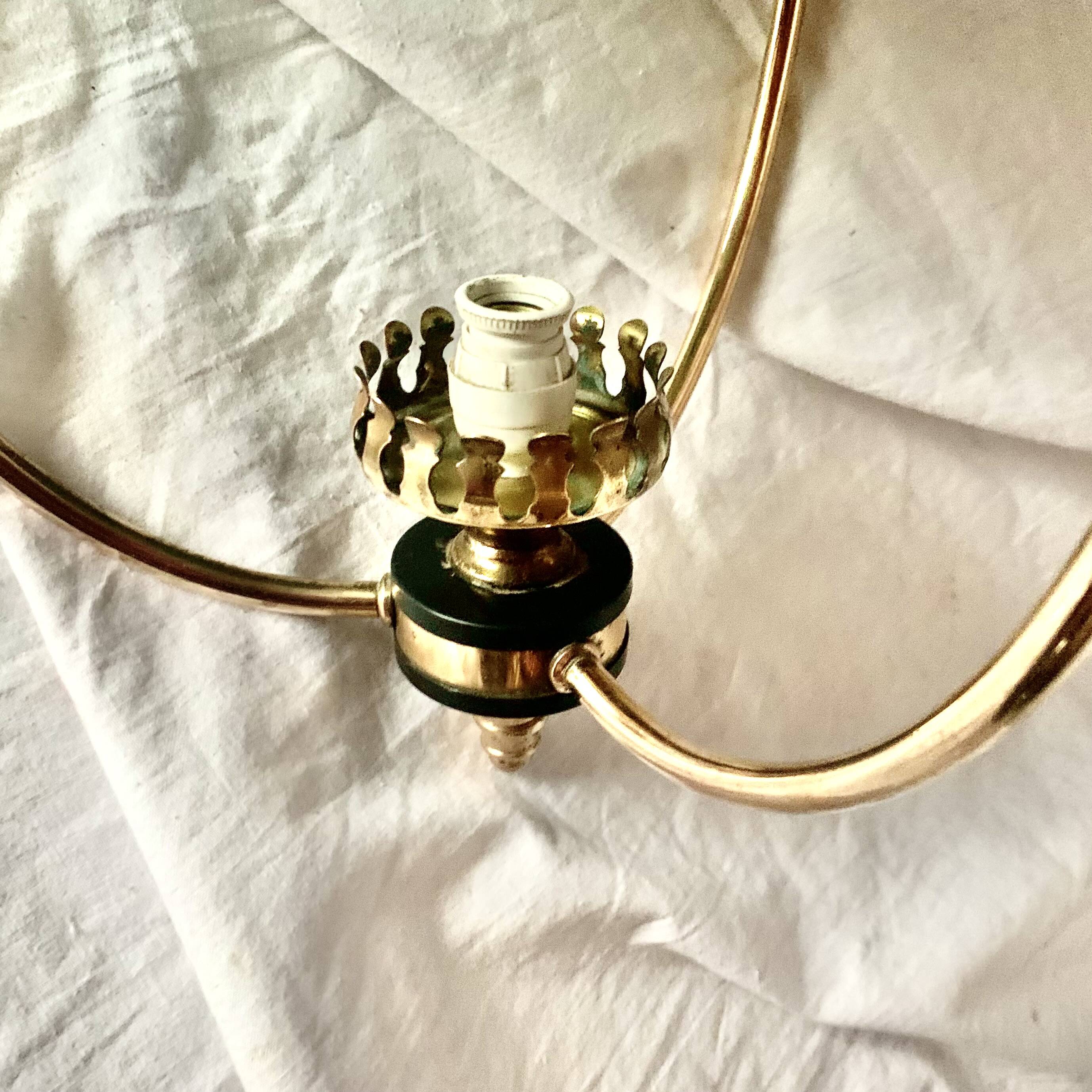1950s pendant light in green lacquered metal and brass
