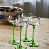 4 vintage liqueur glasses with green tulip base