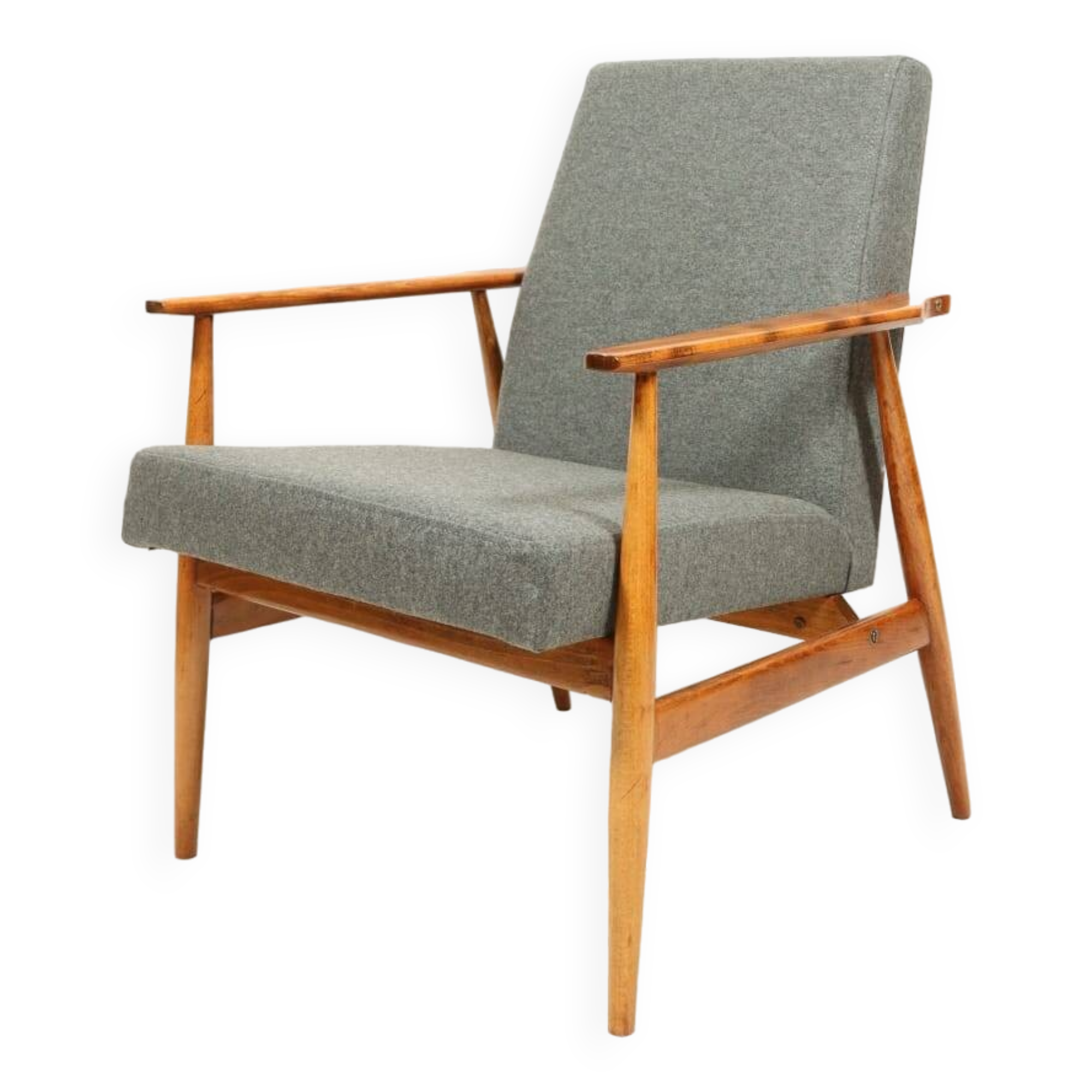 Vintage armchair renovated im wool upholstery graphite colour