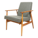 Fauteuil vintage rénové en revêtement laine couleur graphite