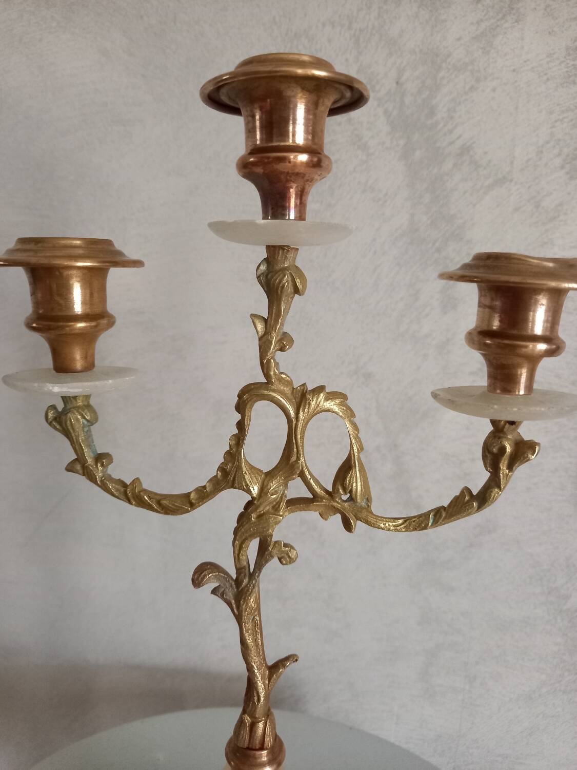Brass and stone chandelier
