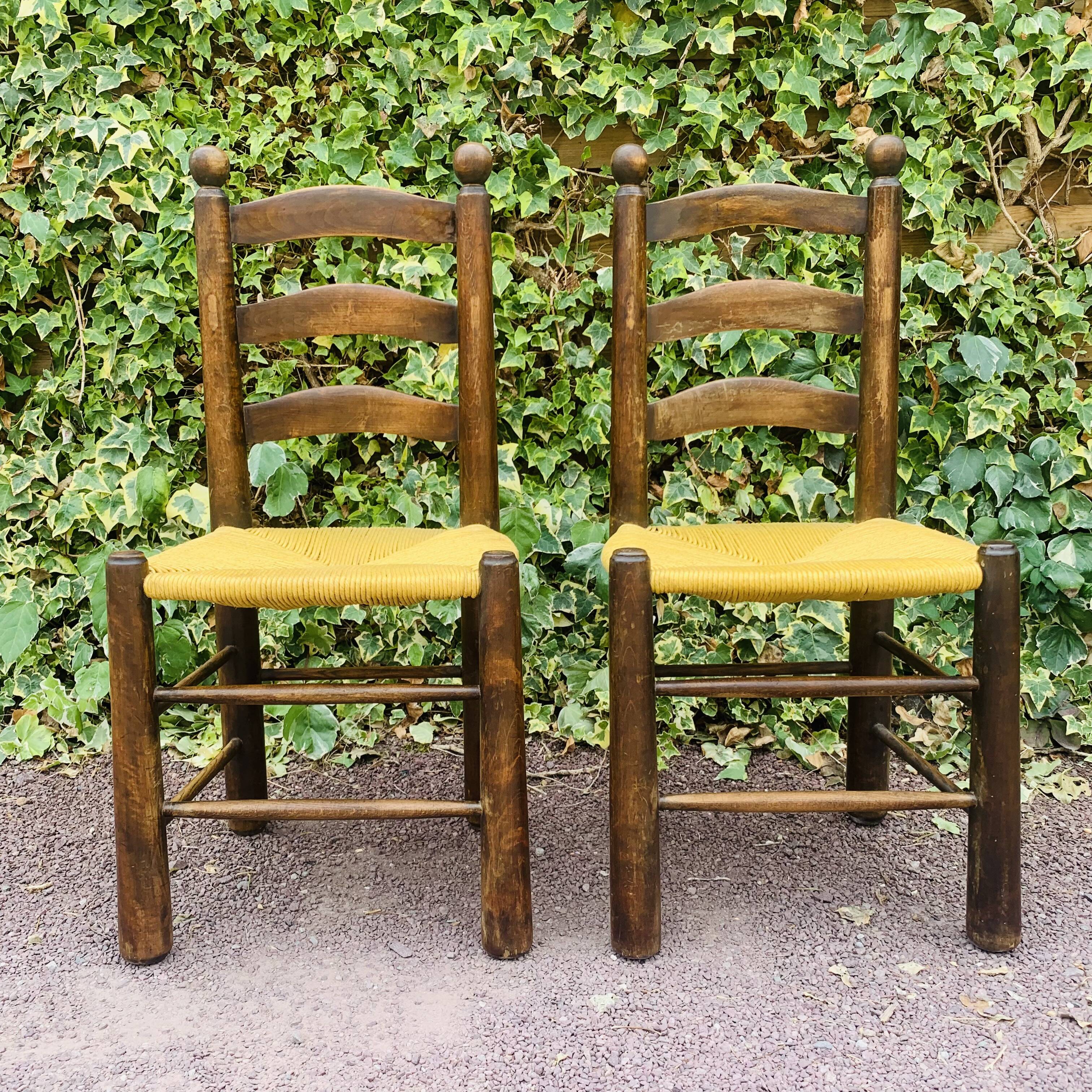 Paire de chaises bois et paille