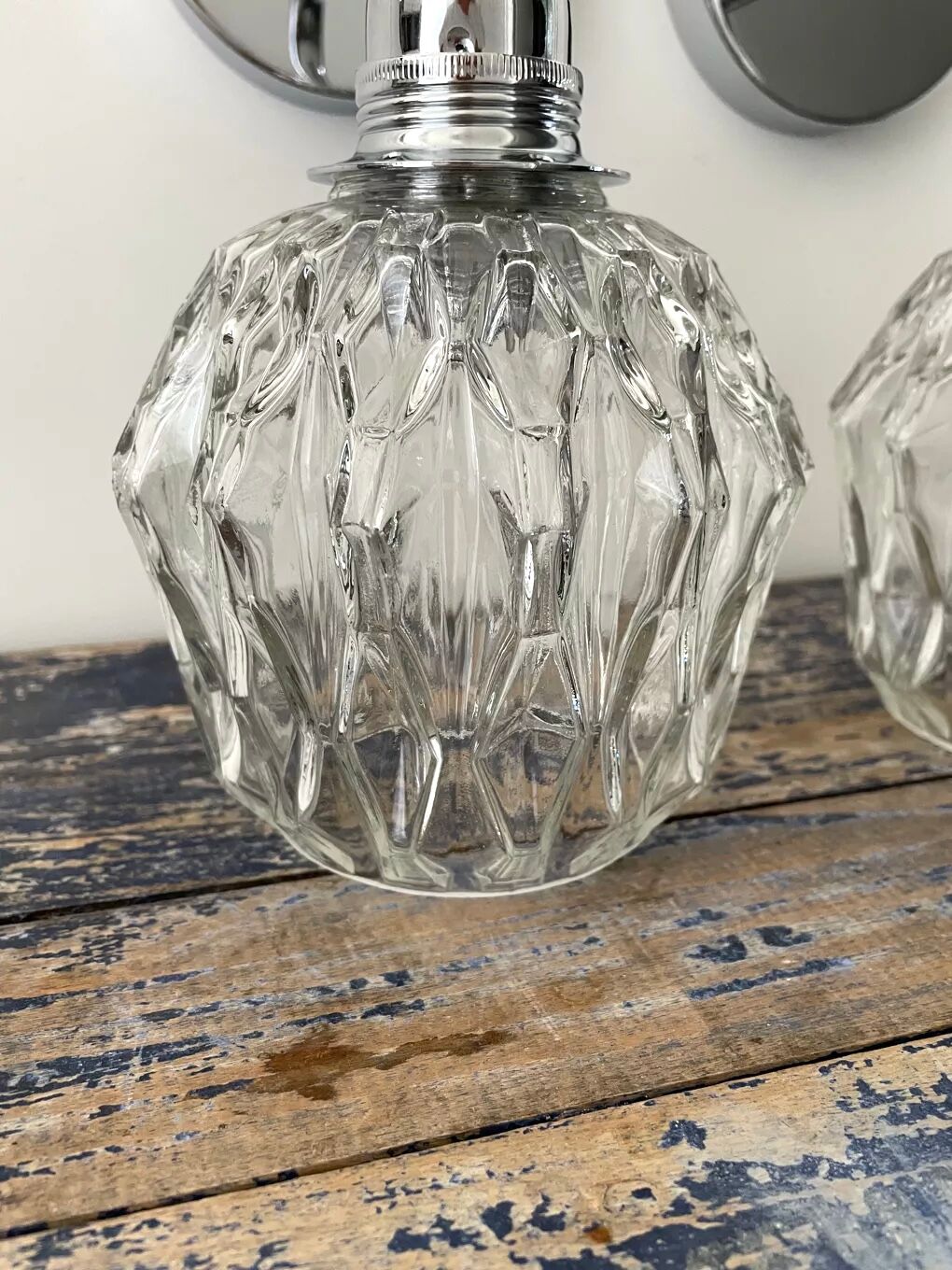 Set of vintage electrified glass wall lamps