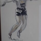 Watercolor drawing of disc thrower signed Massonet