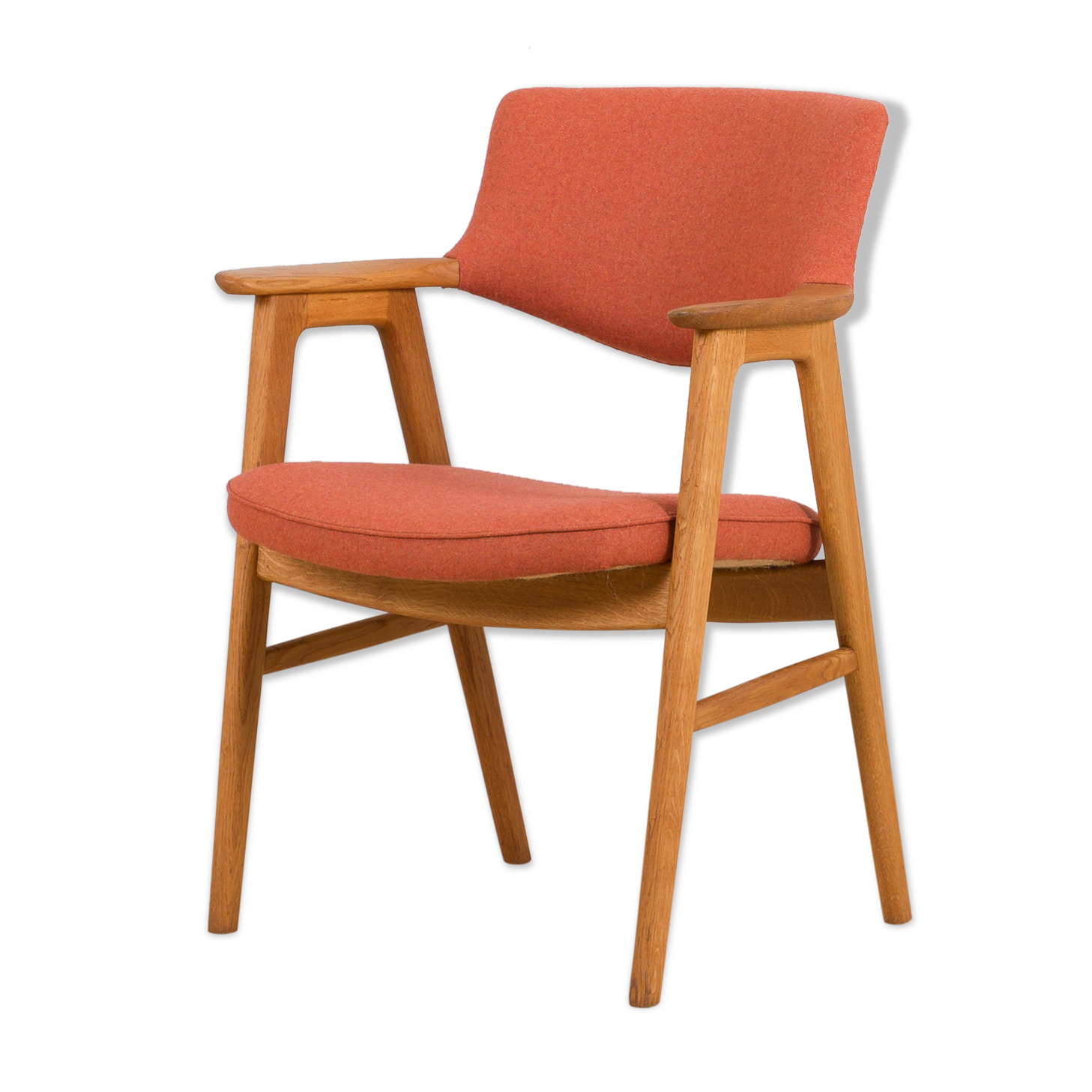 Erik Kirkegaard Oak desk chair in new pale red  wool upholstery.