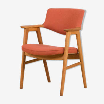 Erik Kirkegaard Oak desk chair in new pale red  wool upholstery.