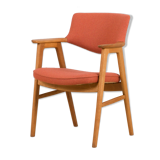 Erik Kirkegaard Oak desk chair in new pale red  wool upholstery.