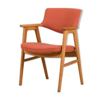 Erik Kirkegaard Oak desk chair in new pale red  wool upholstery.