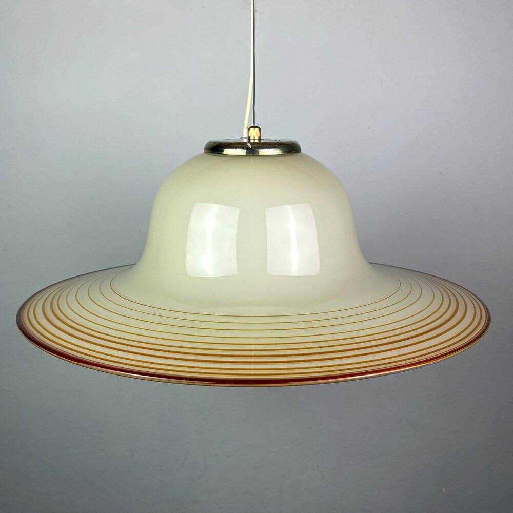 Beige suspended glass lamp Murano mid-century by De Majo, Venice, Italy, 1970s.