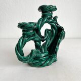 Green vintage woven ceramic candle holder