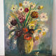 Bouquet, huile au couteau, signée Lallemand
