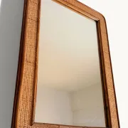 1970s Mid-Century Rattan and Pencil Reed Large Mirror, Spain
