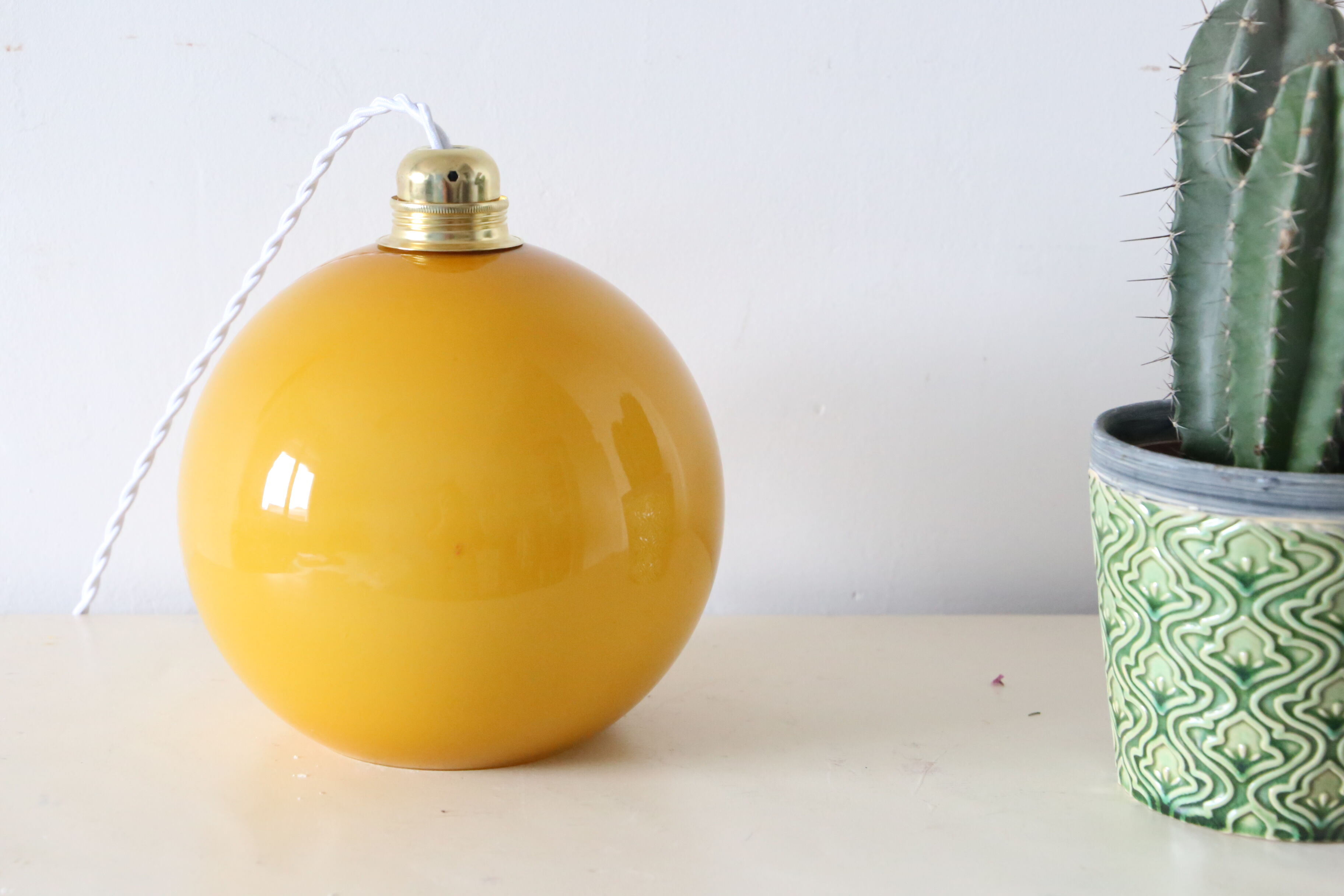 Orange round opaline hanging lamp vintage